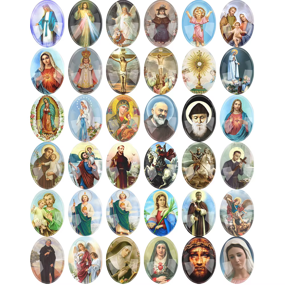 6 ~ 20 pièces mélange ovale verre dessin animé religieux