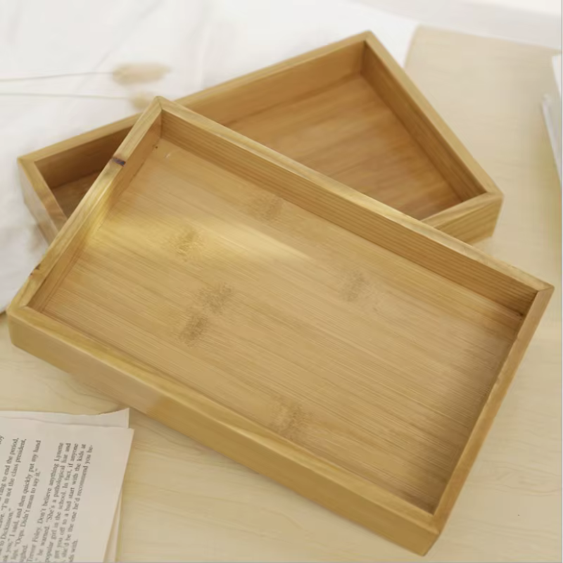 Plateau de rangement rectangulaire en bambou