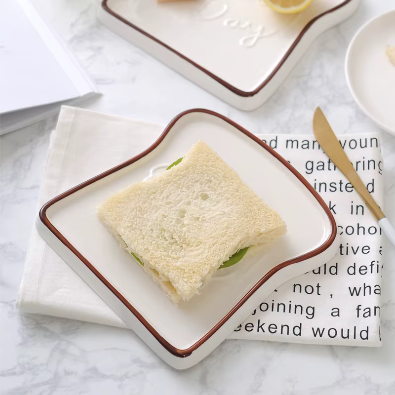 1pc bonne journée Toast forme porcelaine assiettes plats nourriture pain Dessert plateau pour petit déjeuner vaisselle