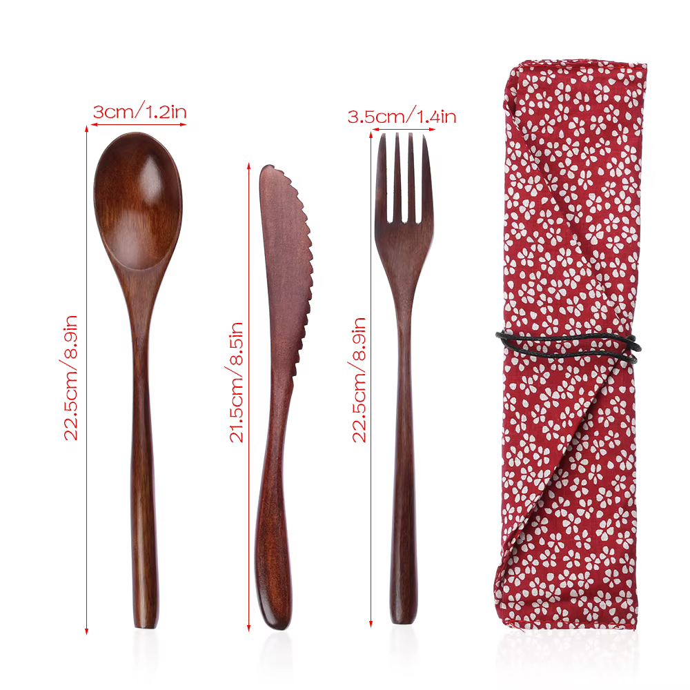 Ensemble de couverts en bois portable