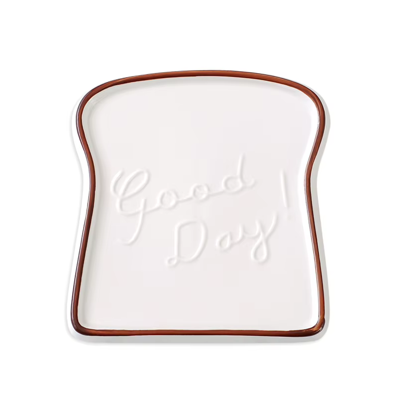 1pc bonne journée Toast forme porcelaine assiettes plats nourriture pain Dessert plateau pour petit déjeuner vaisselle