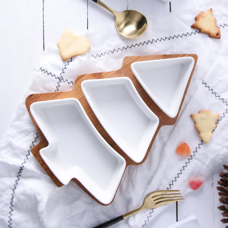 Ensemble d'assiettes à dessert en porcelaine pour arbre de Noël