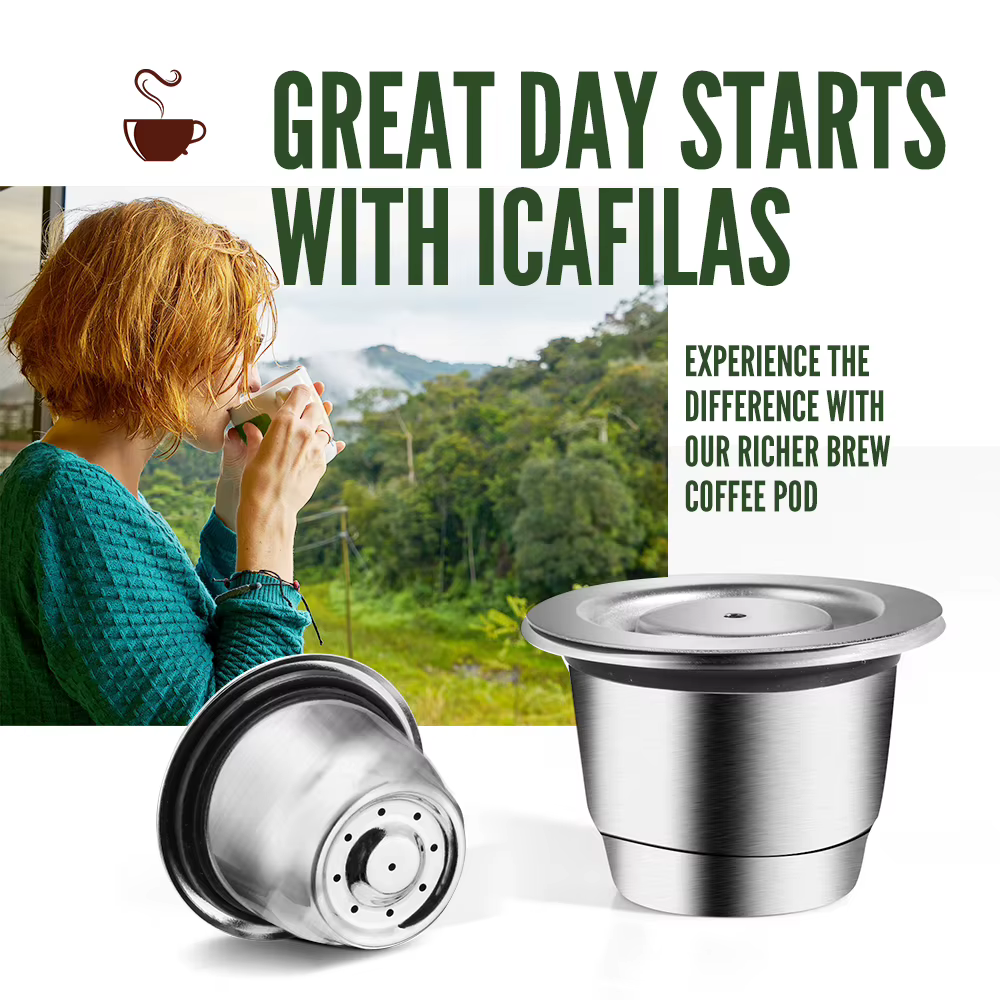 Capsules de café réutilisables Inissia & Pixie, en acier inoxydable, avec cuillère
