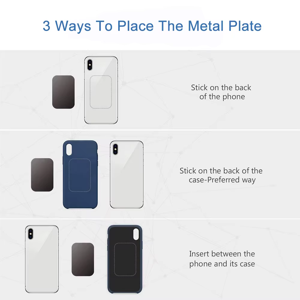 Plaque métallique magnétique pour support de téléphone de voiture, disque autocollant en fer pour support magnétique de téléphone de voiture, compatible iPhone Samsung Xiaomi