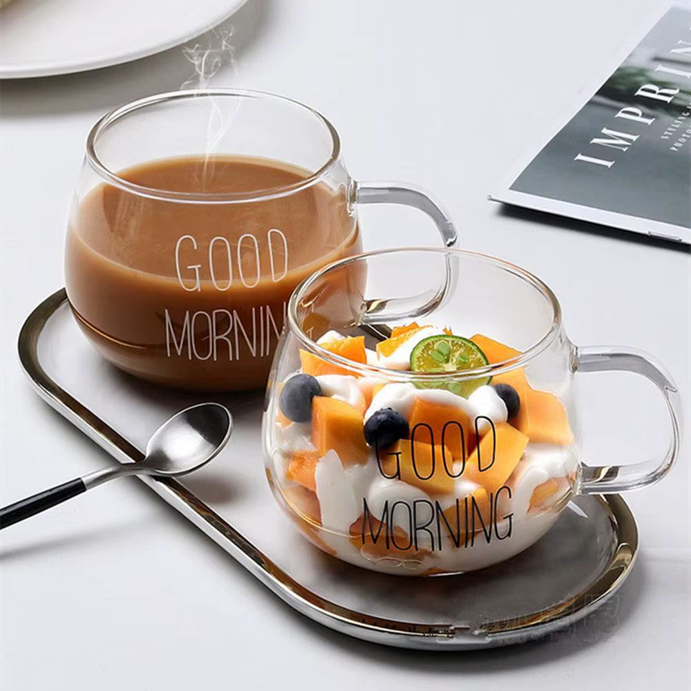 Tasse en verre créative transparente avec lettre imprimée
