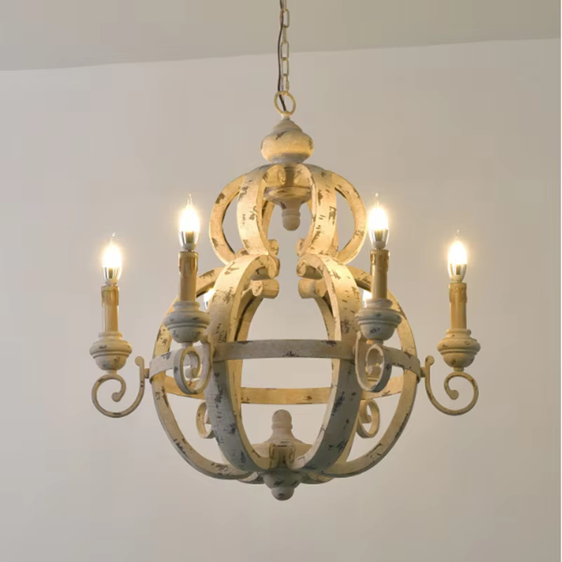 Plafonnier LED en bois au design vintage rustique, éclairage d'intérieur, luminaire décoratif de plafond, idéal pour une chambre à coucher, une cuisine, un salon ou un loft, 6 unités
