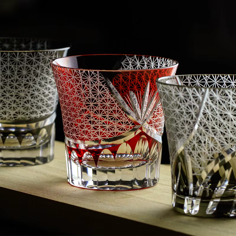 Verres à whisky japonais CHAMVIN Limited Edo Kiriko Ayaka en verre taillé à la main