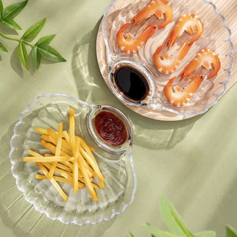 Assiette à boulettes transparente avec disques à vinaigre