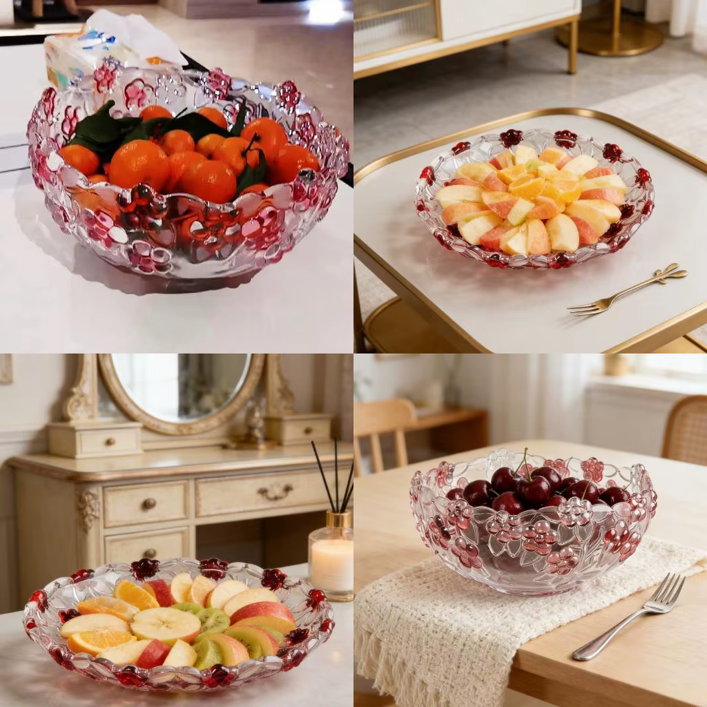 Bol service en verre transparent artistique