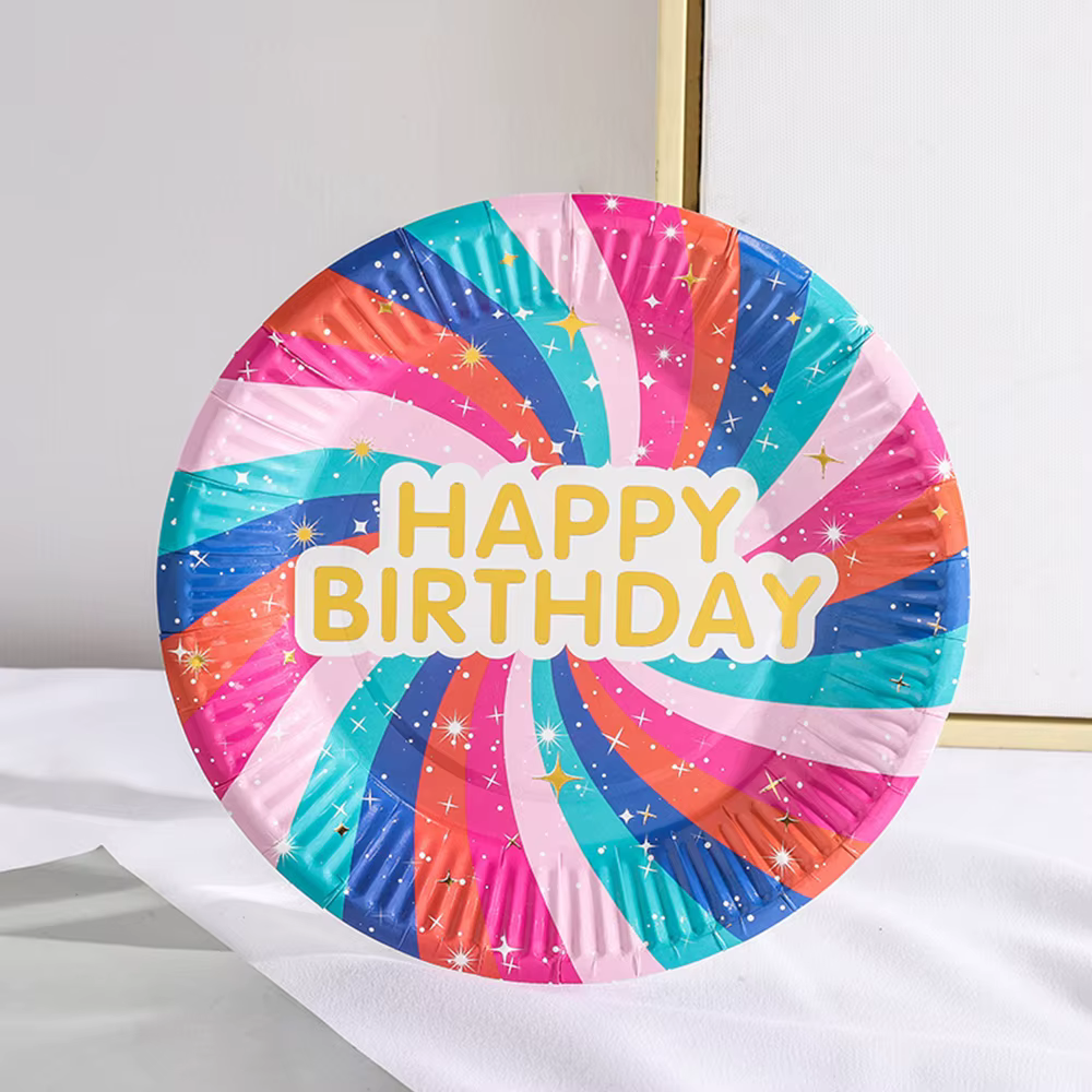 Assiettes rondes en papier jetables multicolores de 7 pouces