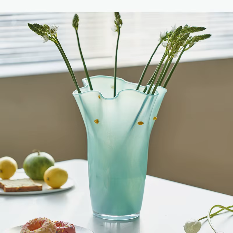 Vase en verre à bord ondulé, plissé, dégradé de couleur, bouteille en verre hydroponique, vase à fleurs, terrarium, accessoires de décoration pour la maison