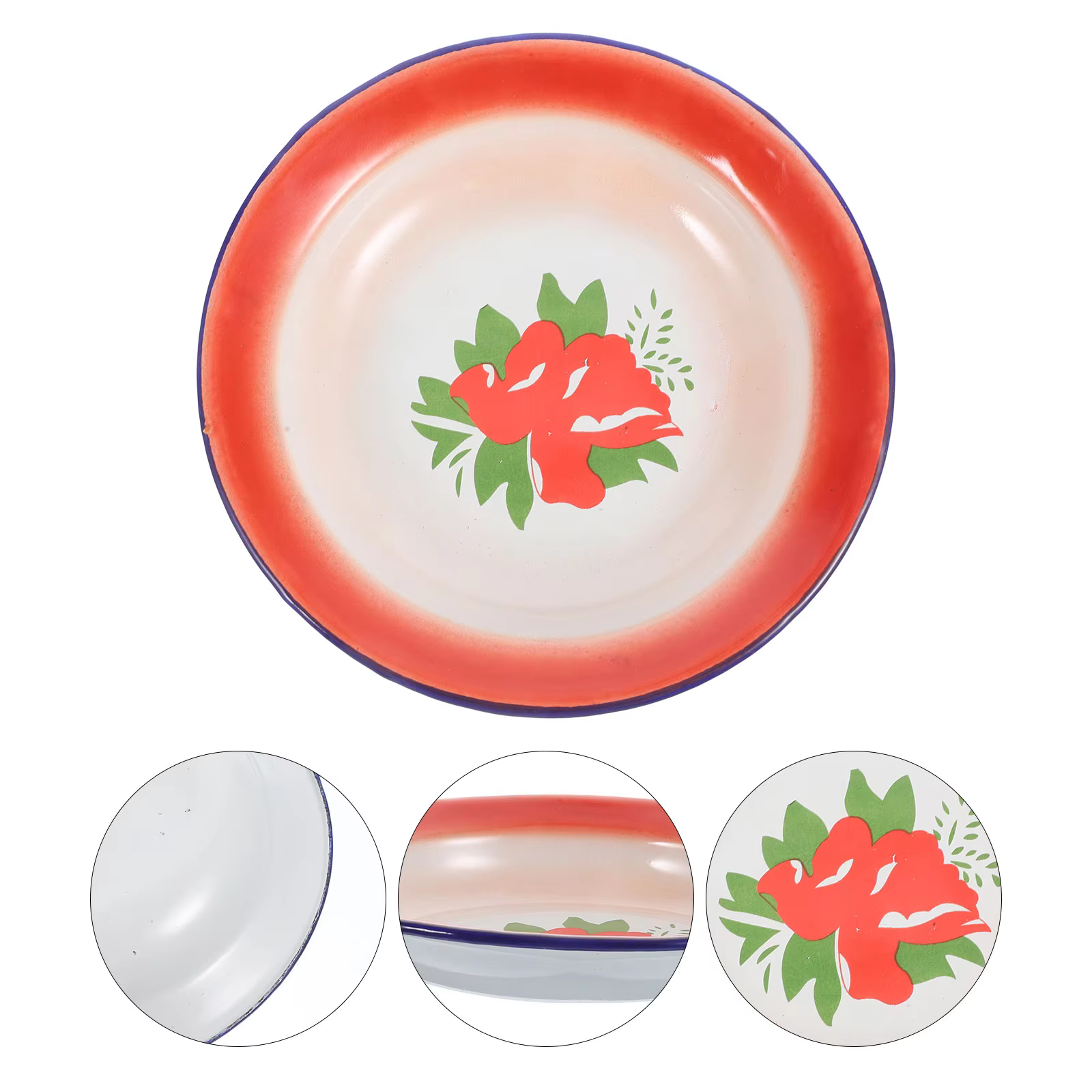 Assiette en émail vintage, plat alimentaire, Assiette à pizza Assiettes à collation diligence Camping Condiment Beaucoup de plateaux de fruits 3 pièces