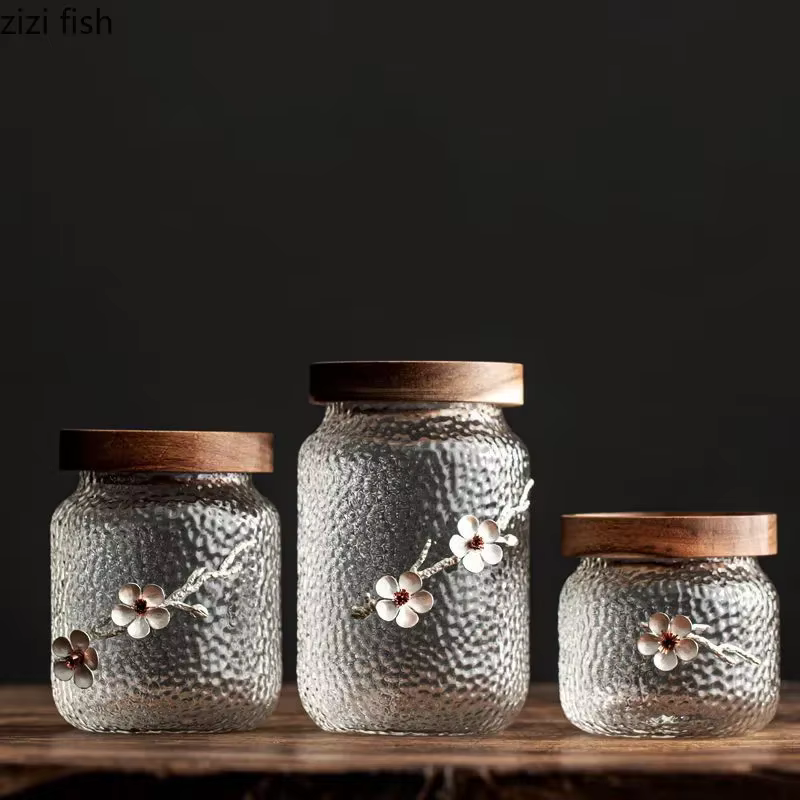 Bocal de rangement en verre à motif de marteau