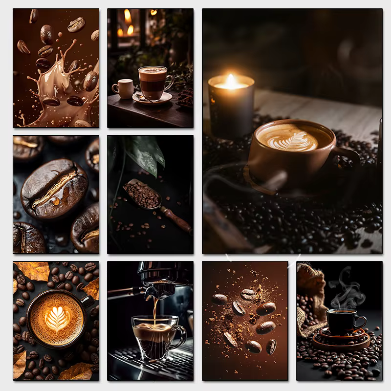 Affiches de photographie de tasse à café et de haricots