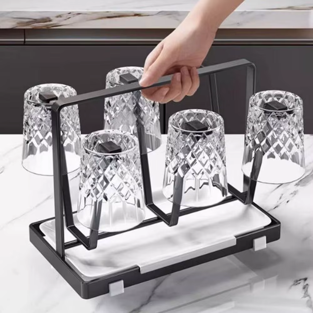 Fond antidérapant 6 tasses en verre support