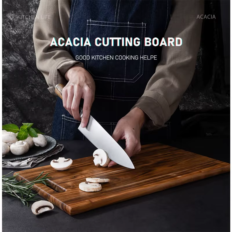 Planche à découper carrée en bois d'acacia massif