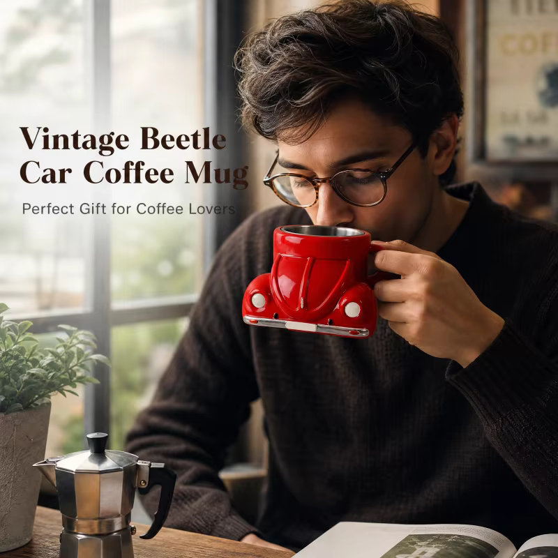 Mug à café créatif rétro en forme de voiture de sport Beetle 300ML avec poignée