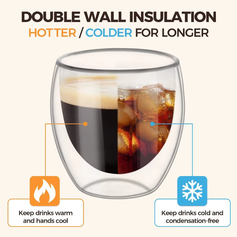 Tasses à expresso en verre transparent isolées à double paroi