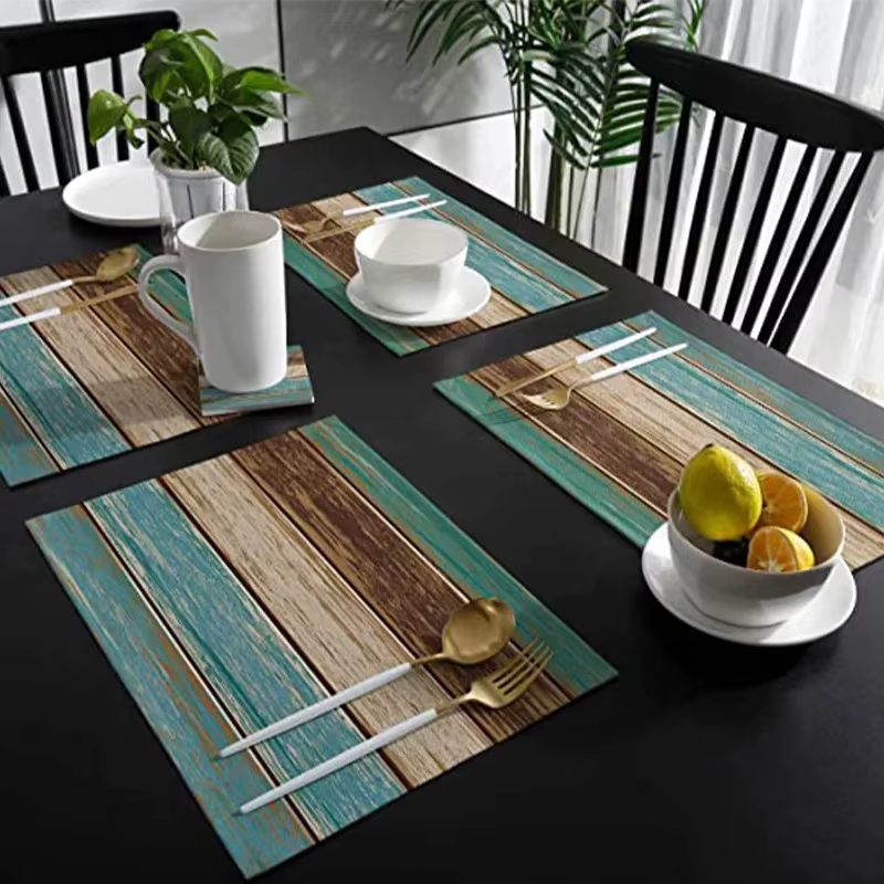 Set de 4 napperons en bois de grange rustique rétro, linge de bergame, décoration de table pour cuisine et table à manger