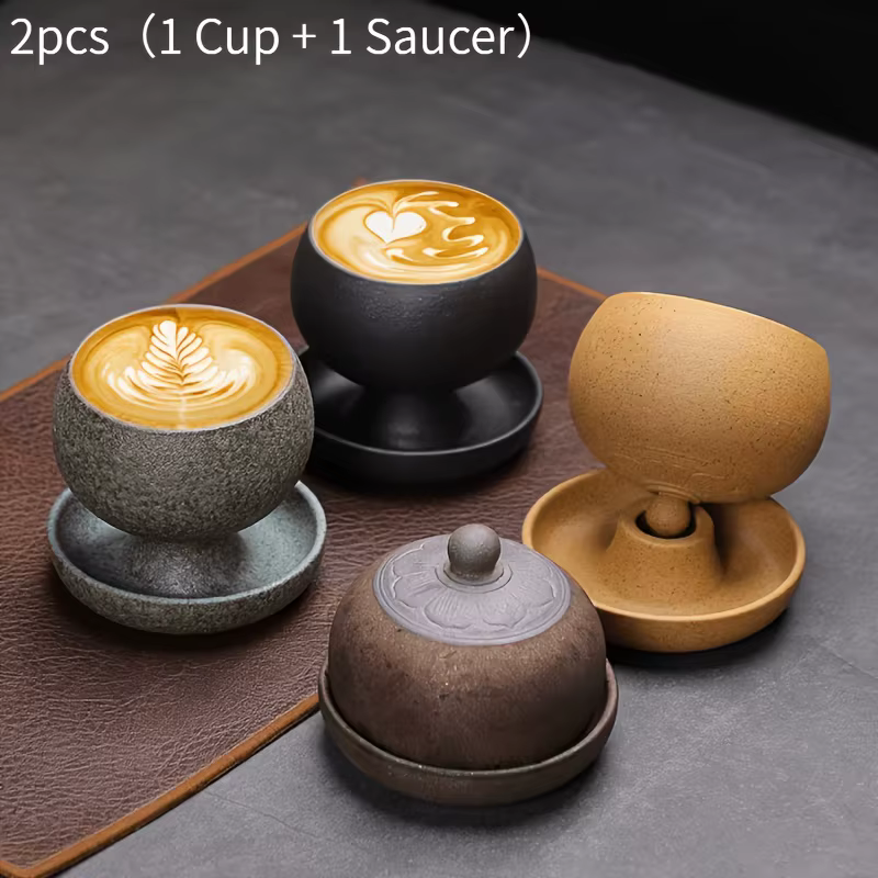 2 tasses à café en céramique de 150 ml avec soucoupes