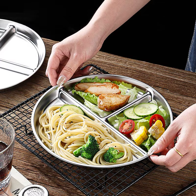 Assiette à dîner en acier inoxydable à 3 grilles