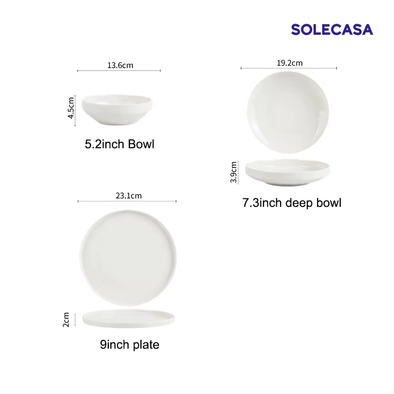SOLECASA 3/12 pièces ensembles de vaisselle en porcelaine bols et assiettes blancs plat résistant aux rayures bol en céramique assiette à dîner Spaghetti