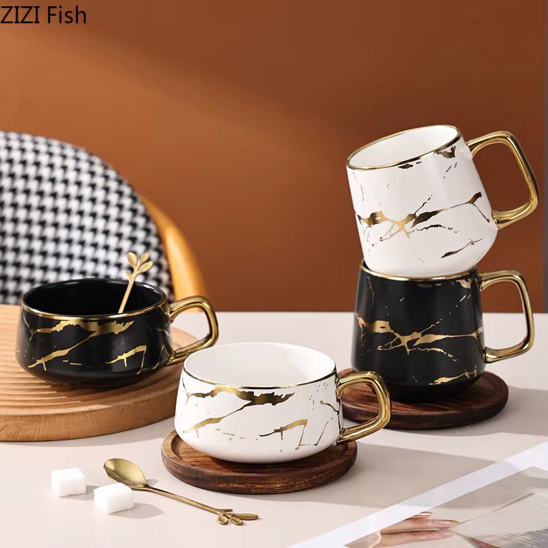 Tasse à café en céramique texturée effet marbre nordique