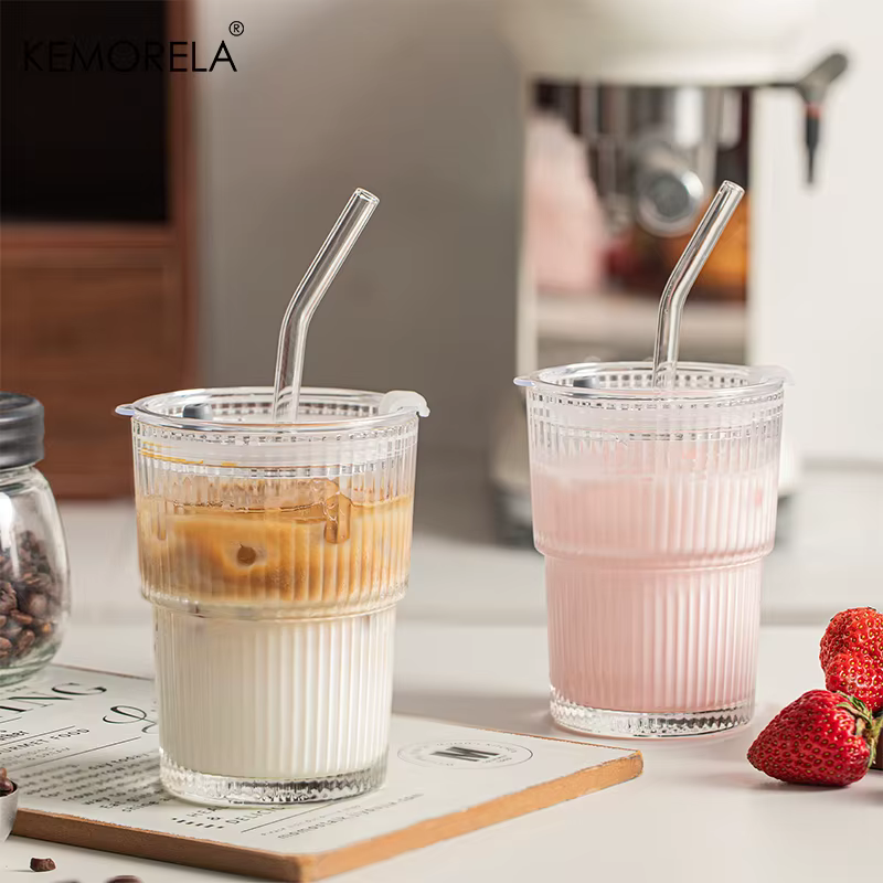 1/2 pièces 450ml tasse en verre à rayures tasses à boire