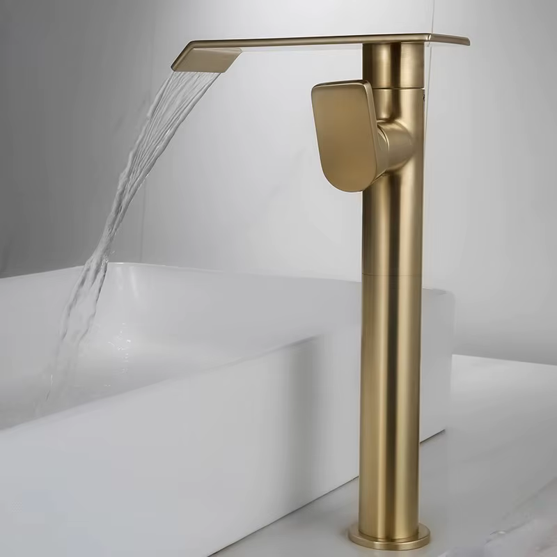 Robinet de salle de bains en or brossé, robinet de lavabo en cuivre, robinet de lavabo gris chaud et froid, mélangeur de robinet d'évier noir, mélangeur de cascade