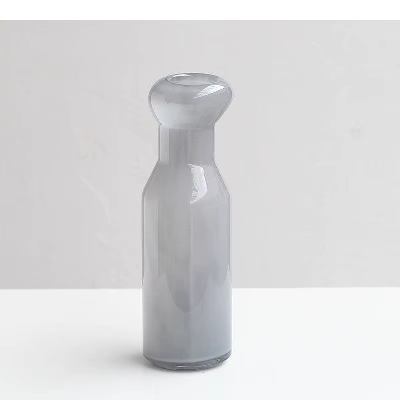 Vase en verre gris pour hydroponie