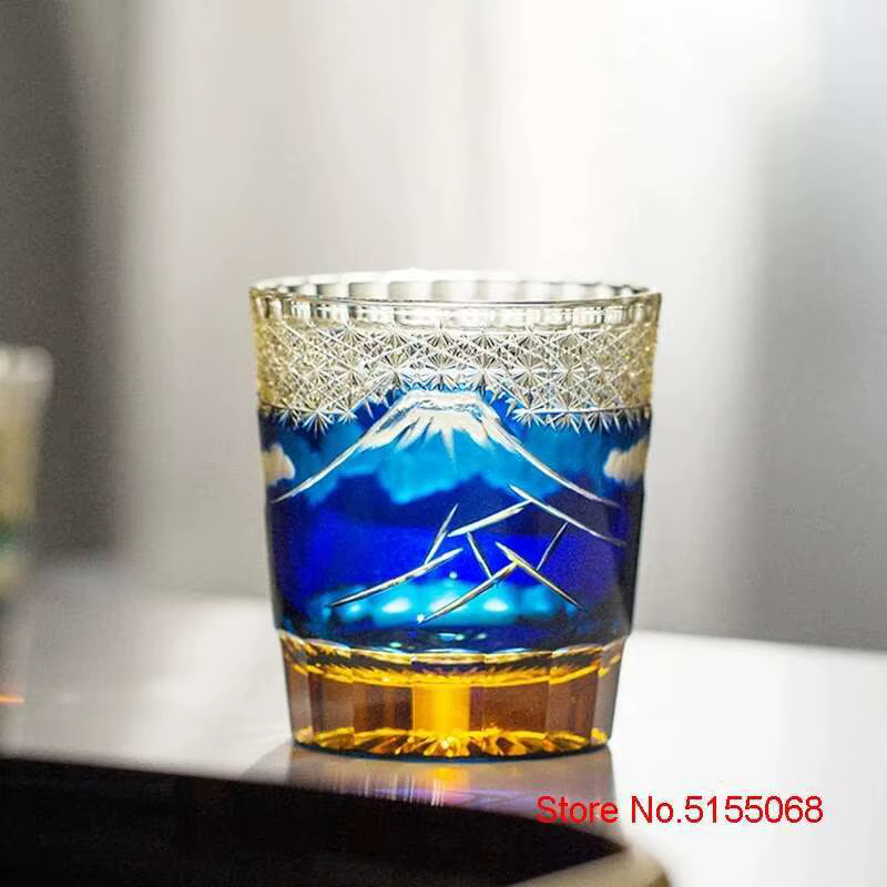 Gravure à la main japon mont Fuji Edo Kiriko verre à whisky ambre cristal verres à vin gobelet