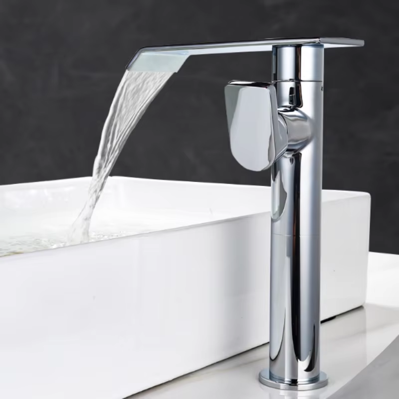 Robinet de salle de bains en or brossé, robinet de lavabo en cuivre, robinet de lavabo gris chaud et froid, mélangeur de robinet d'évier noir, mélangeur de cascade