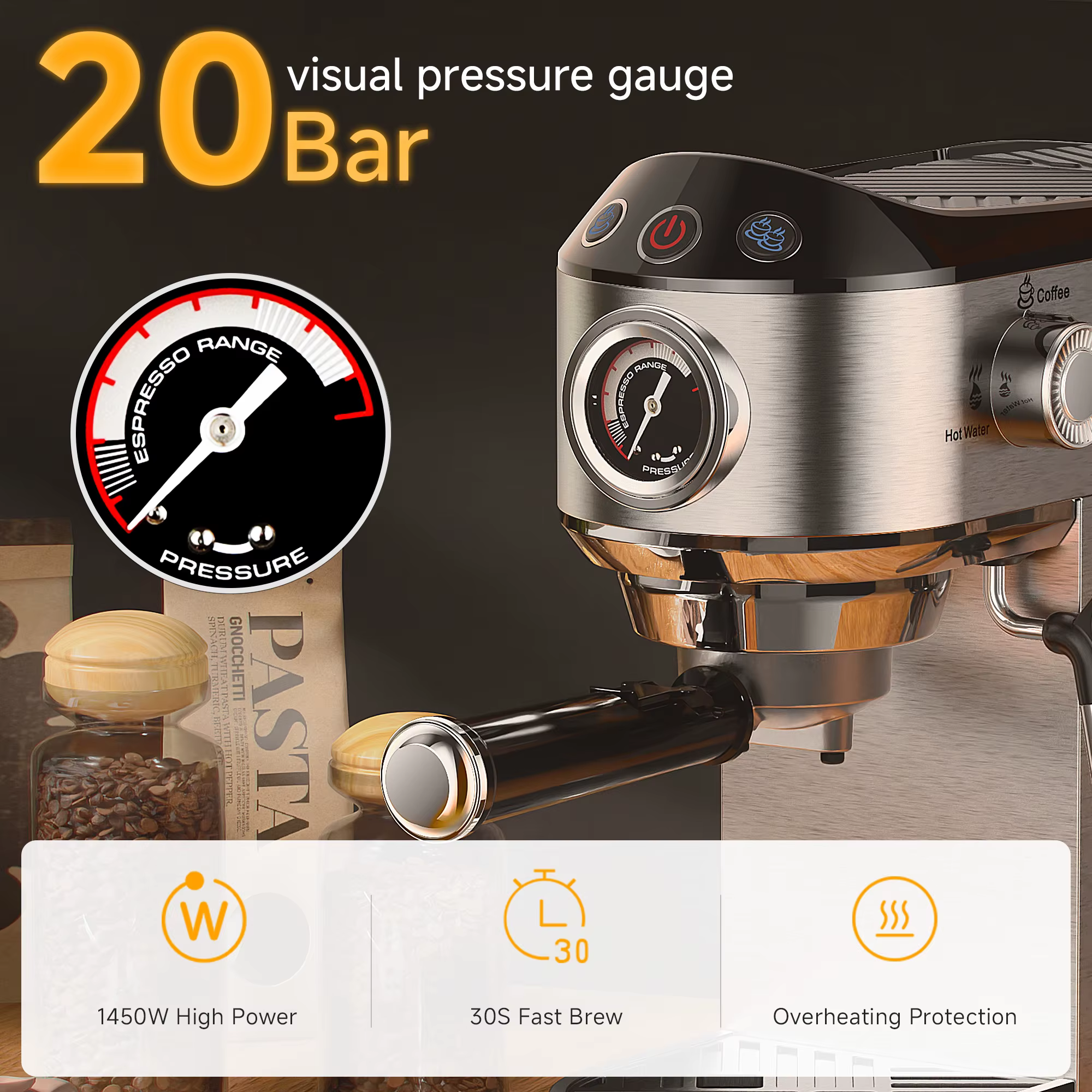 Machine à café semi-automatique en acier inoxydable