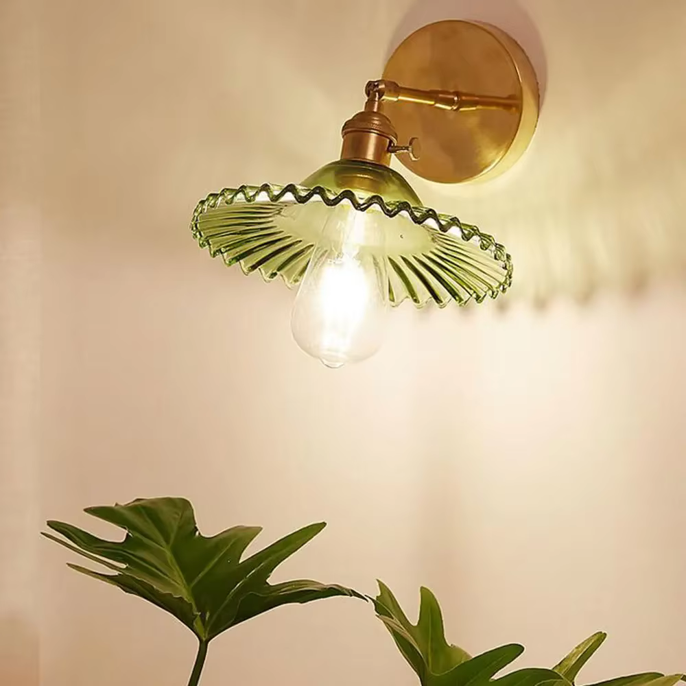 JIANKELONG Applique murale moderne en verre, abat-jour transparent en cuivre nordique, décoration murale rétro pour chambre à coucher, salon, bureau.
