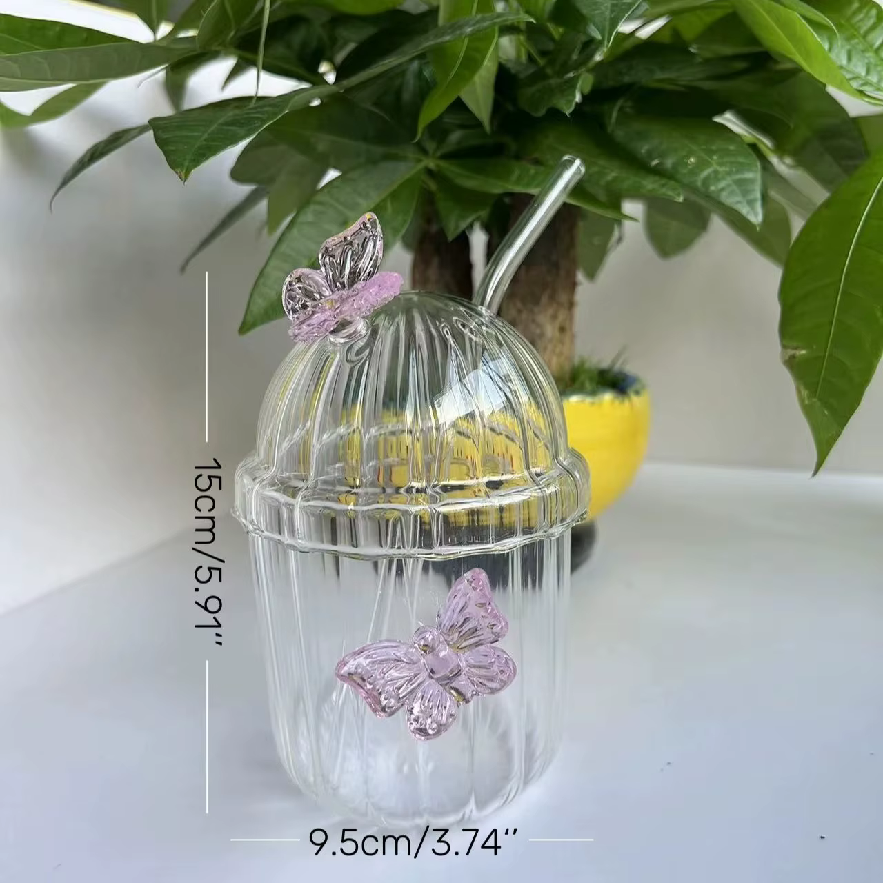 Tasse en verre Chic d'inspiration papillon de 400ML