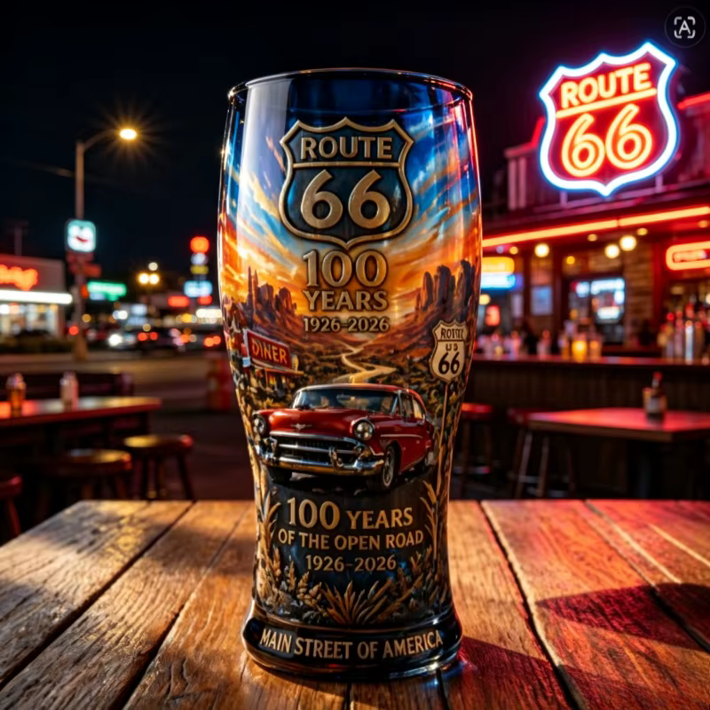 Chope à bière en verre vintage Route 66
