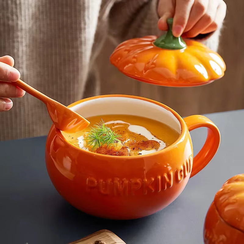 Tasse Citrouille en Céramique avec Couvercle et Cuillère