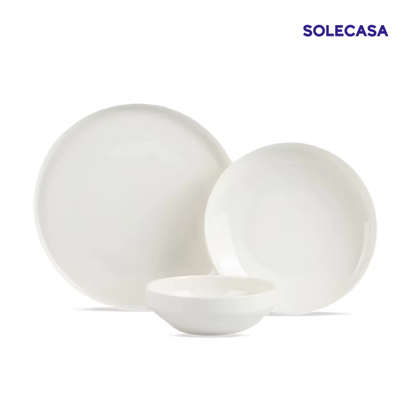 SOLECASA 3/12 pièces ensembles de vaisselle en porcelaine bols et assiettes blancs plat résistant aux rayures bol en céramique assiette à dîner Spaghetti