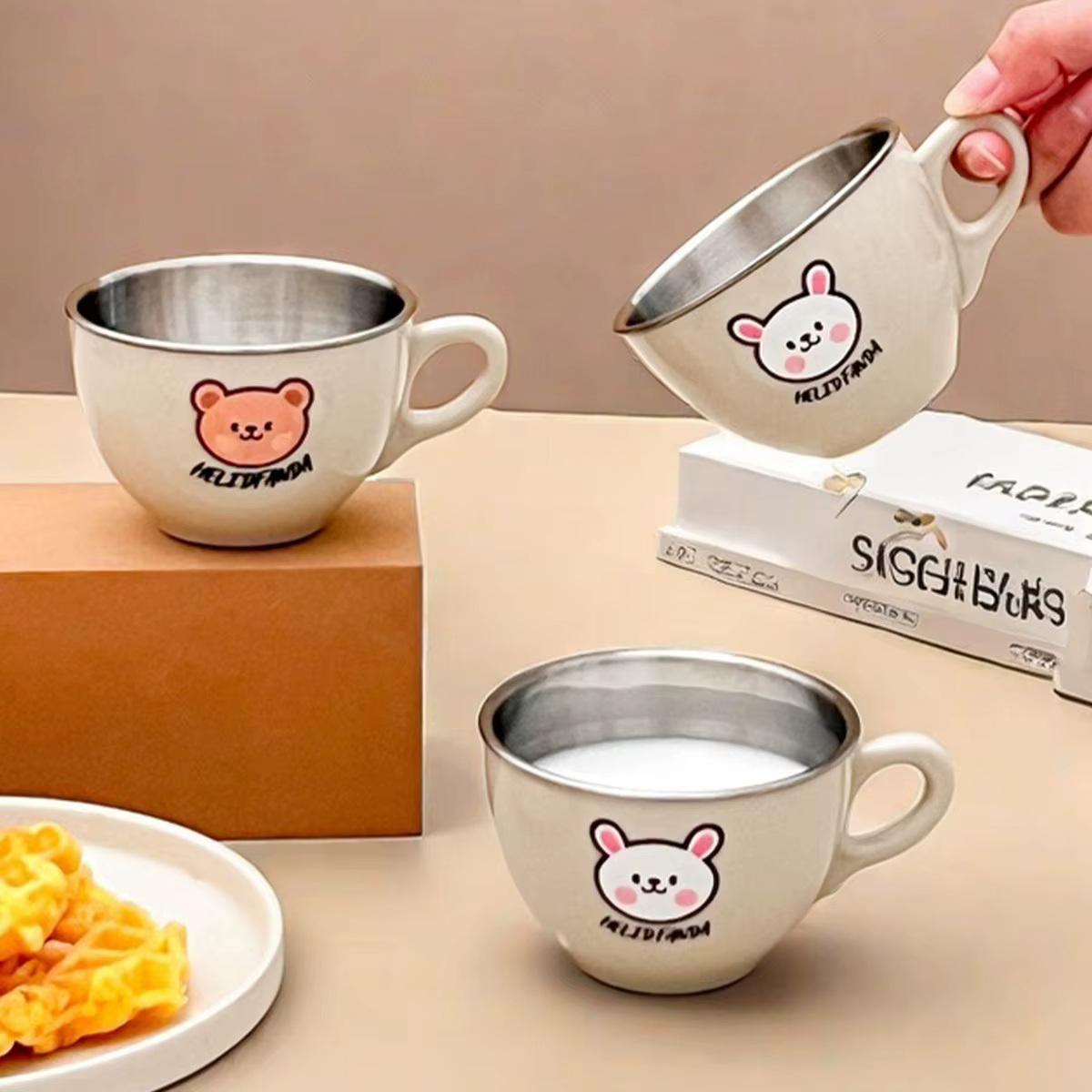 Mini tasses à café en acier inoxydable 304 à double paroi avec poignée