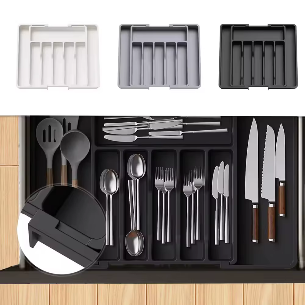 1 pièce Organisateur de couverts et ustensiles de cuisine réglable et amélioré pour comptoir