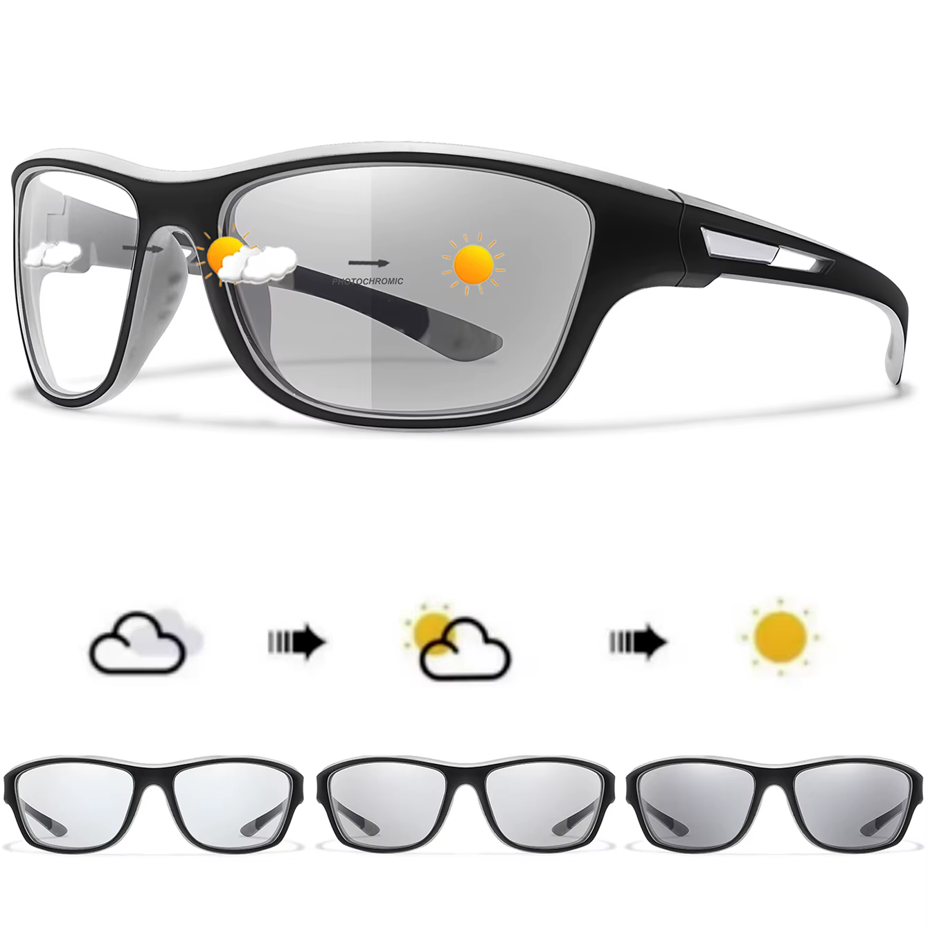 Lunettes de soleil photochromiques pour hommes et femmes, verres ovales tendance, monture intégrale, pour la pêche, la conduite, le cyclisme et la course à pied