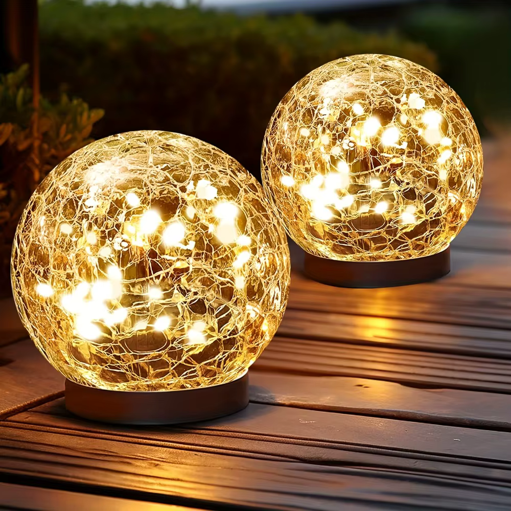 Globes solaires en verre fissuré – Lampes boule d'extérieur étanches pour décoration de patio/cour