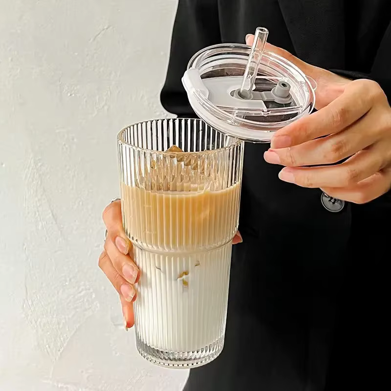 Tasse à café en verre à rayures de 600ML