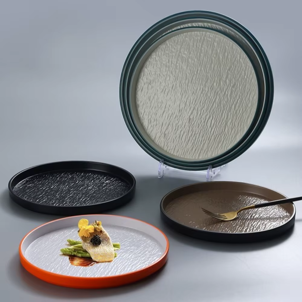 Assiette à dîner occidentale en mélamine à motif pierre durable