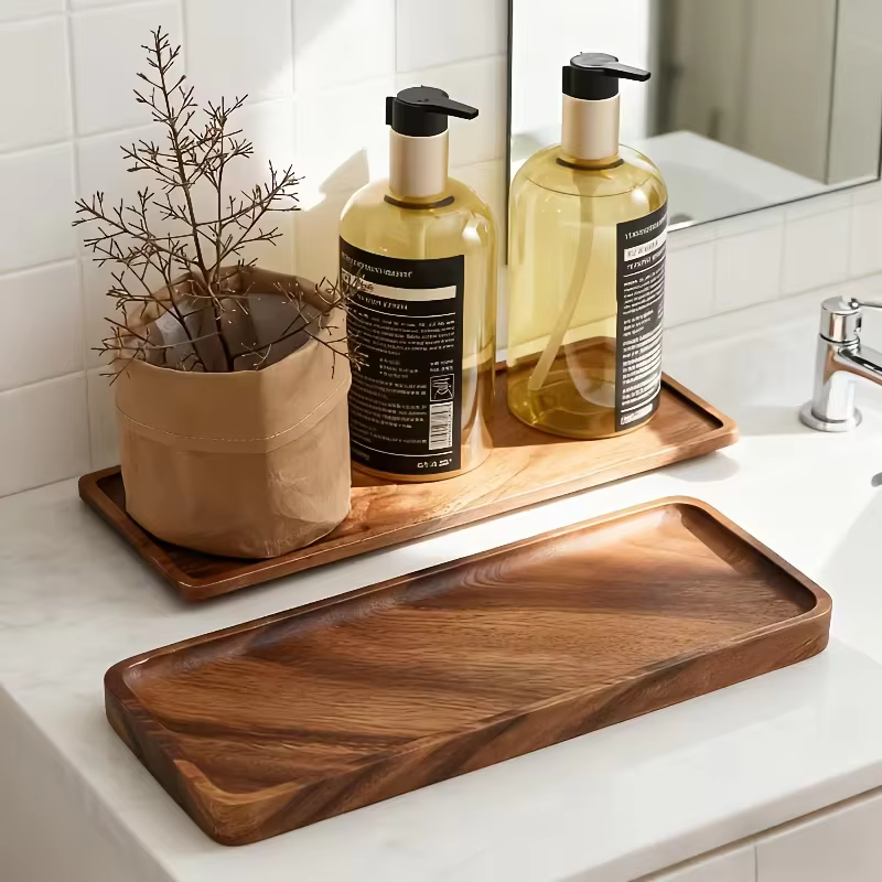 Plateau rectangulaire en bois naturel pour fruits