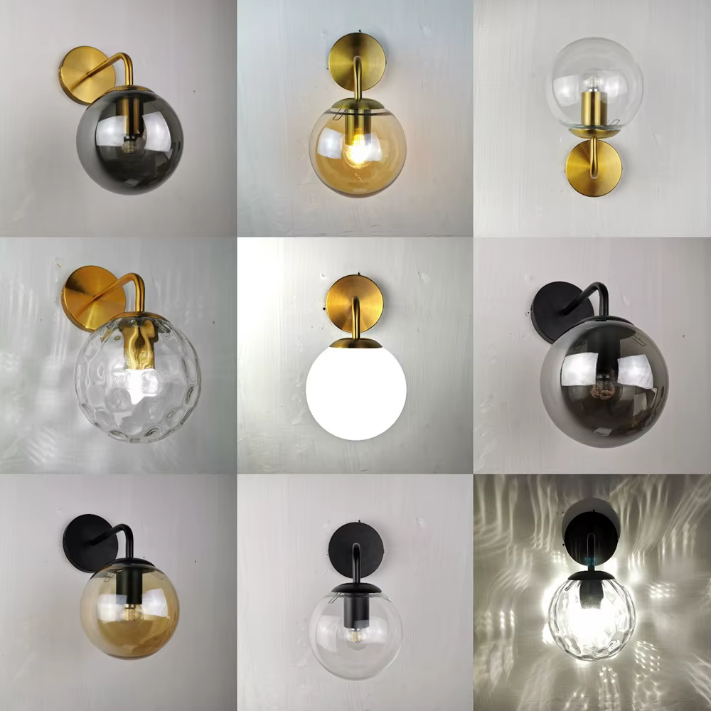 Applique murale LED minimaliste avec abat-jour en verre sphérique de 150 mm, idéale pour salon, chambre à coucher, chevet, hôtel, style américain et européen