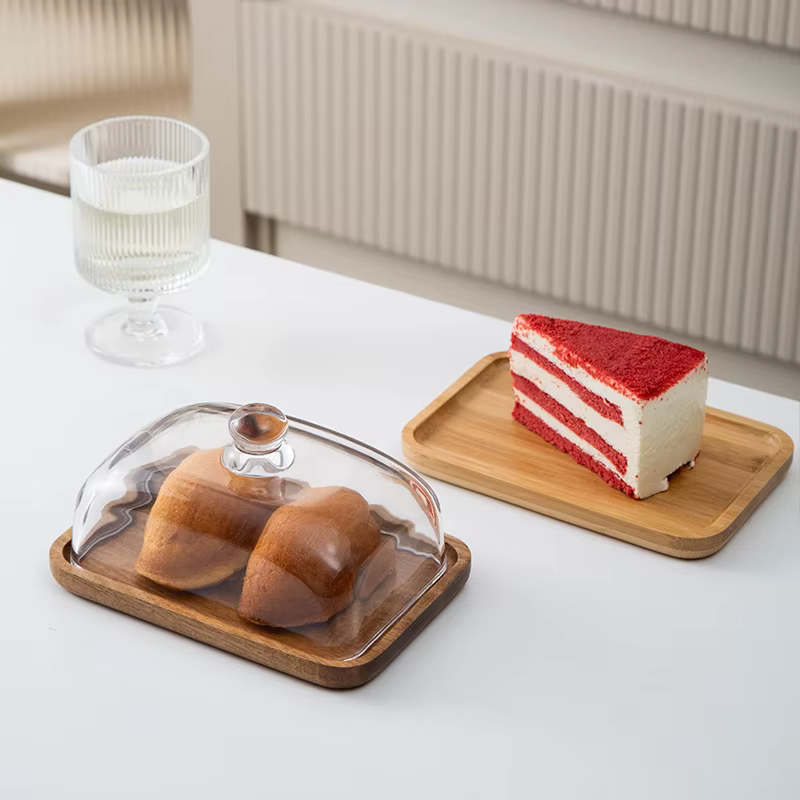 Assiette à gâteau en bambou et bois