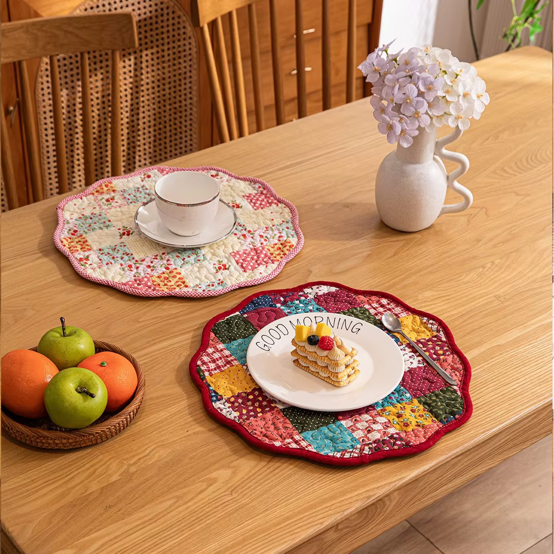 Set de 2 Napperons Matelassés Style Rustique pour Dîner à la Maison