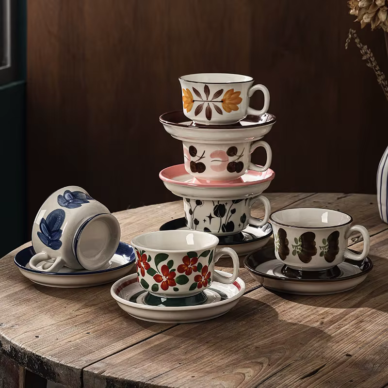 Tasse à café florale en céramique vintage française