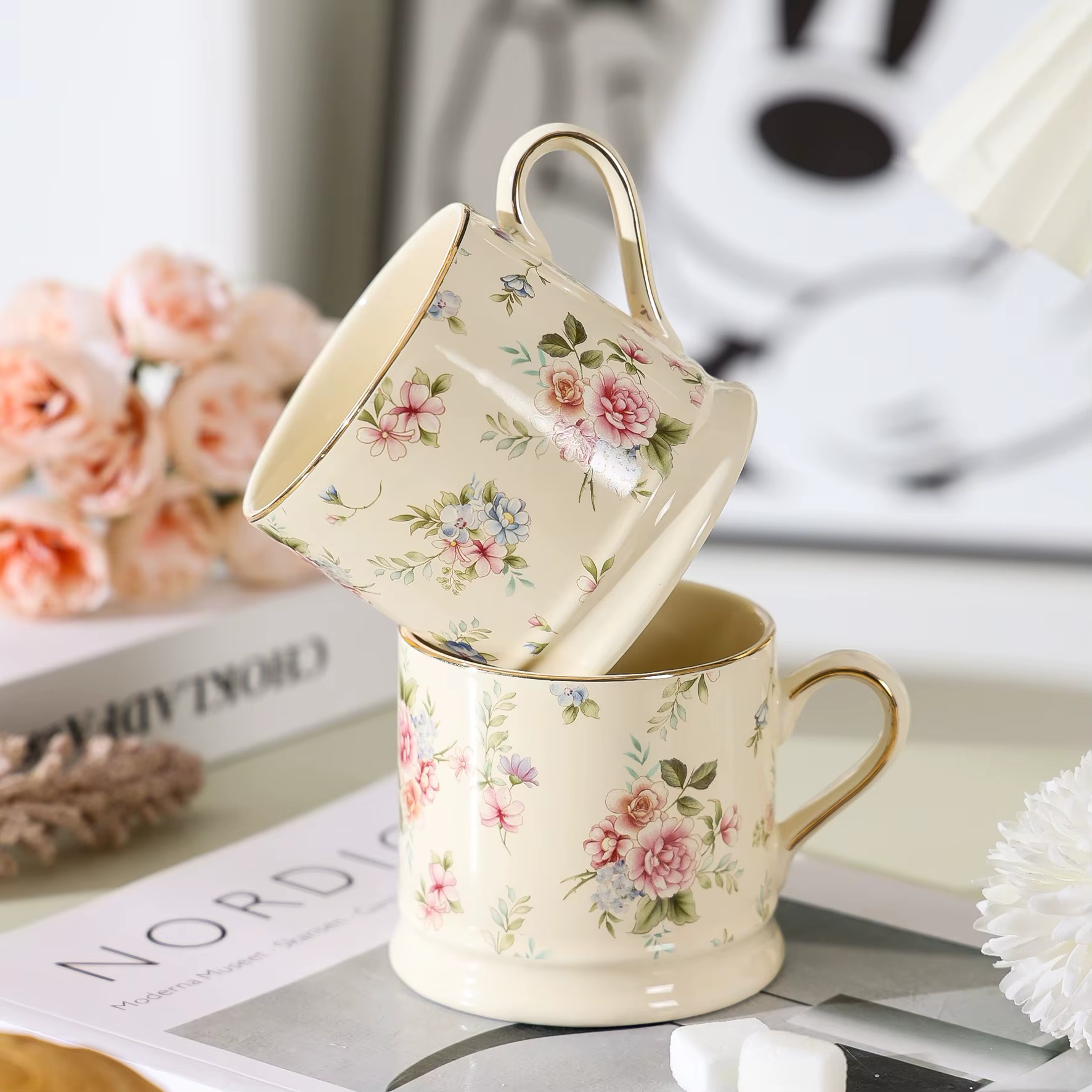 Tasse florale de luxe légère européenne